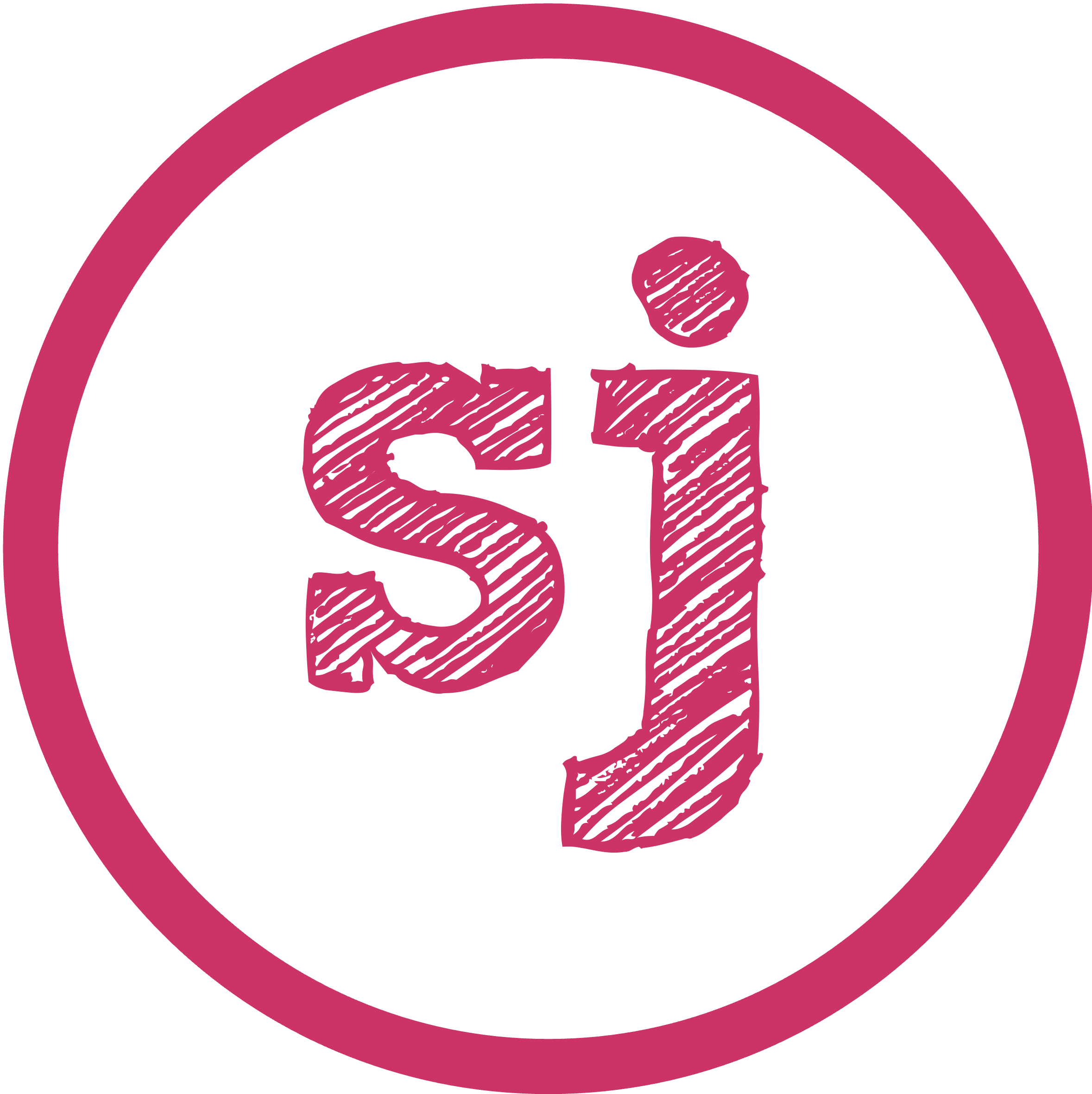 Bright pink circle around bright pink lower case initials SJ